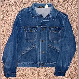 VINTAGE Wrangler Denim Jacket size 46 Blue 74126NV 14oz Trucker 70s